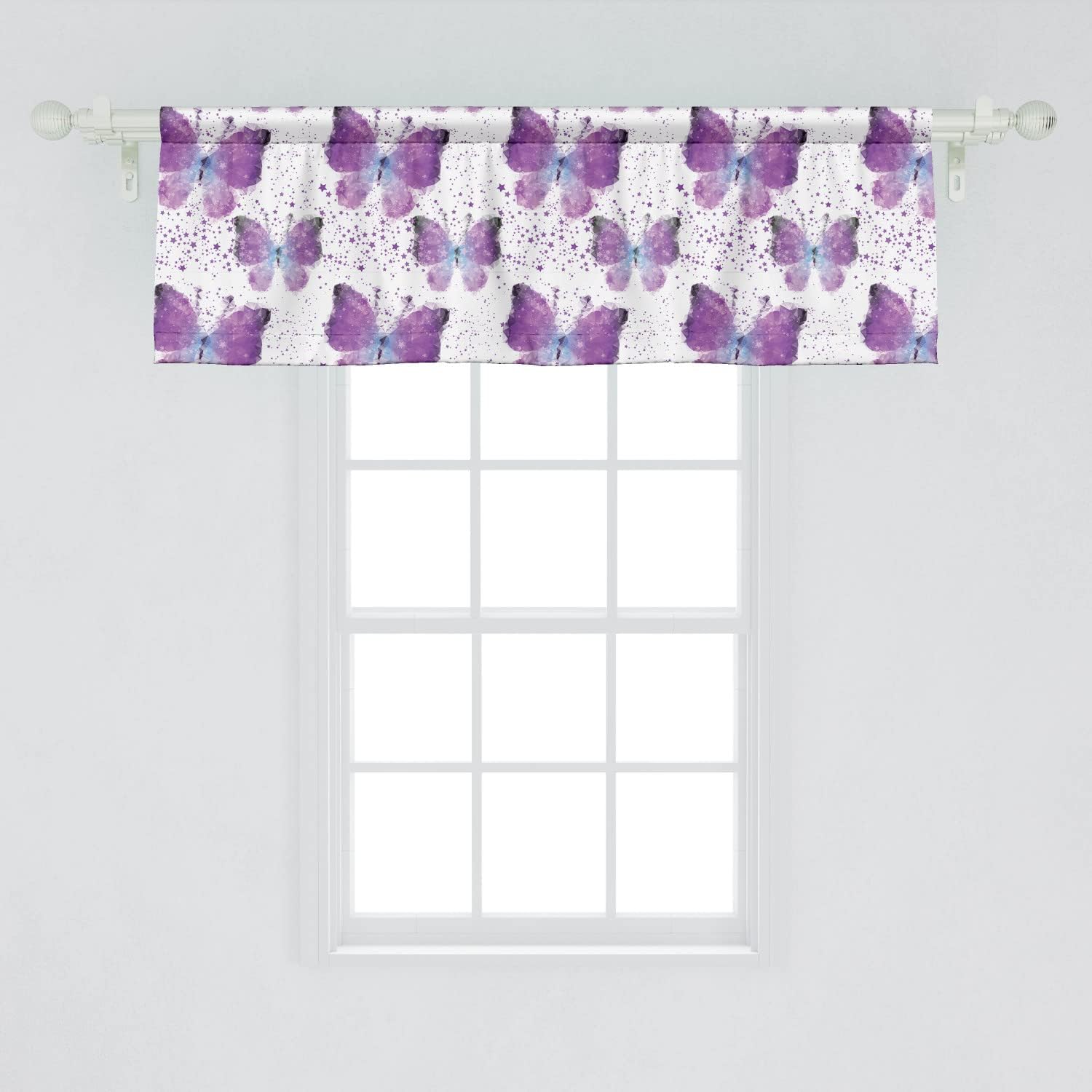 Ambesonne Butterfly Window Valance Pack of 2, Surreal Star Patterned Background with Polygonal Butterflies Modern, Rod Pocket Curtain Valances for Kitchen Bedroom, 54" X 18", Blue Purple