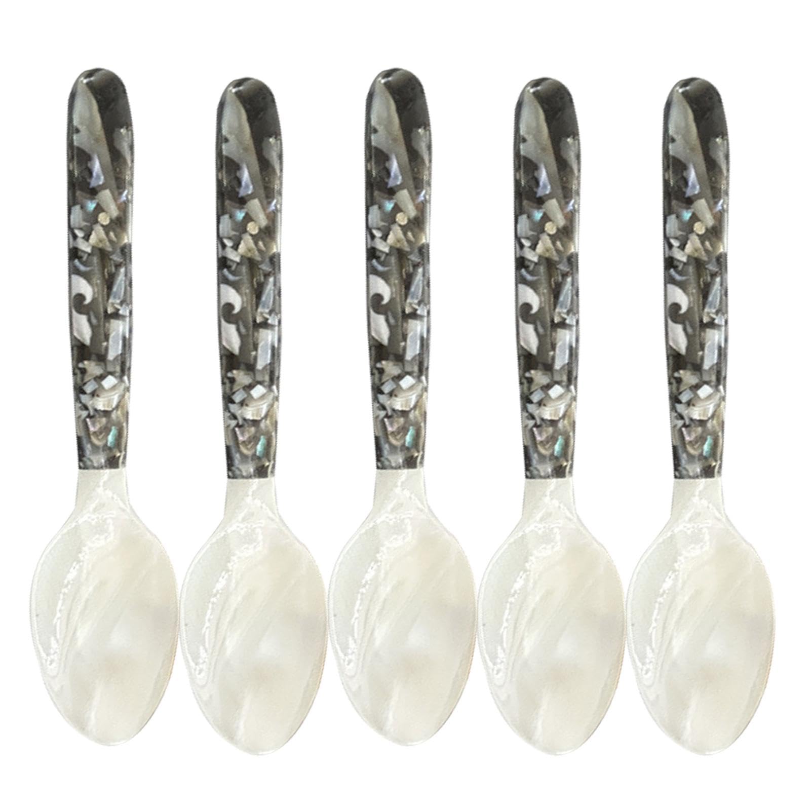 Cucchiai da caviale con manici rotondi, set di 5 cucchiai in madreperla, posate decorative per caviale, eleganti utensili per servire caviale, uova e gelato, da pranzo di alta qualità per