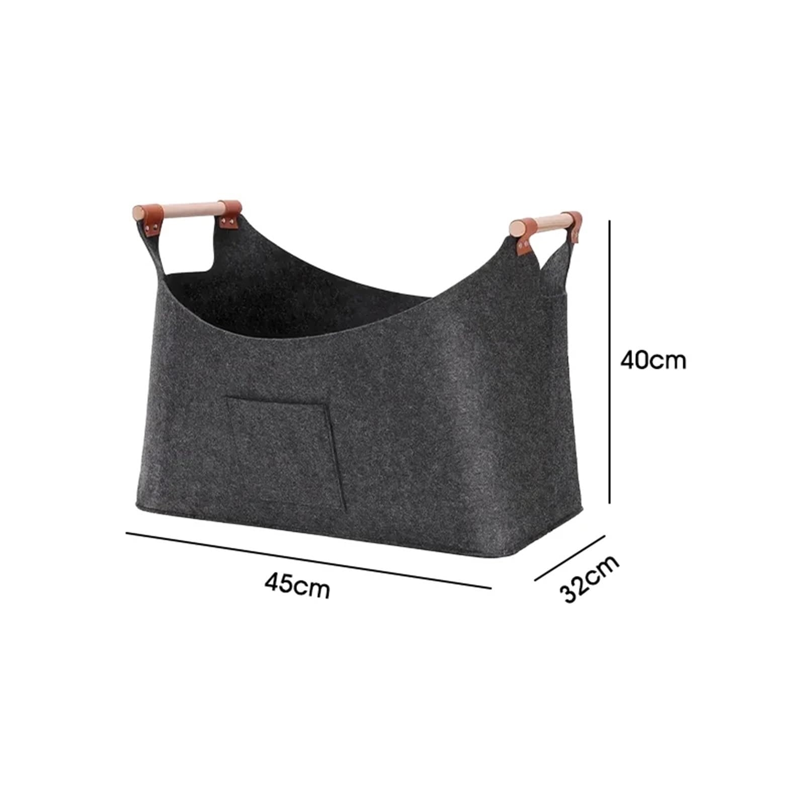 Cesta plegable for leña de fieltro, portador con asas madera, bolsa almacenamiento gran capacidad y resistente Para Interior y Exterior(45x32x40cm)