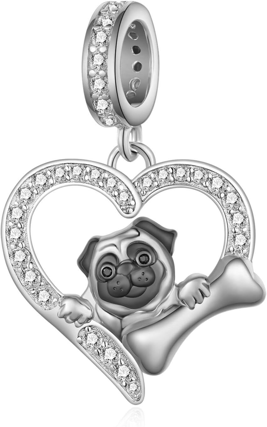 Pug Gifts for Pug Lovers 925 Sterling Silver Pug Charms Cute Dog Jewelry Gifts for Women Dog Lovers