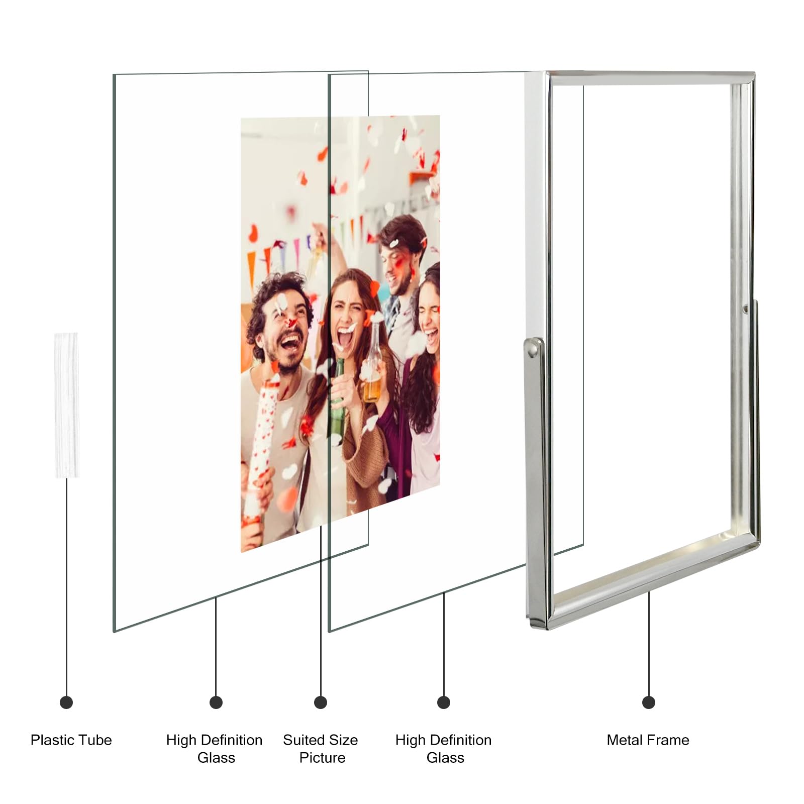 BSRHOME 8x10 Silver Floating Picture Frame set of 2, Metal Glass Photo Frames, Gift for Mother's Day, for Tabletop Display Vertically