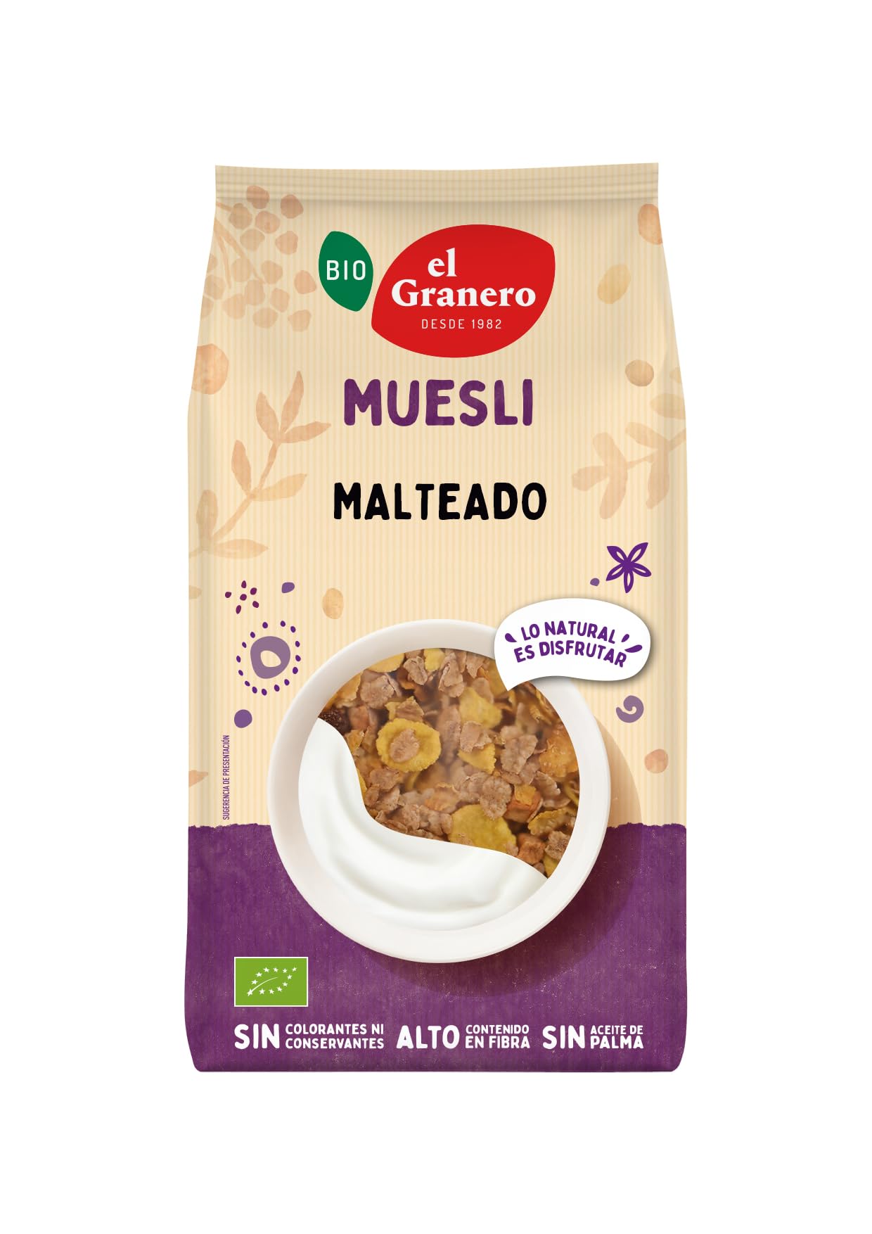 El Granero Integral - Muesli Malteado BIO -400 g - Fuente de Fibra y Nutrientes Esenciales - Bajo Índice Glucémico - Ideal para el Desayuno - Apto para Veganos