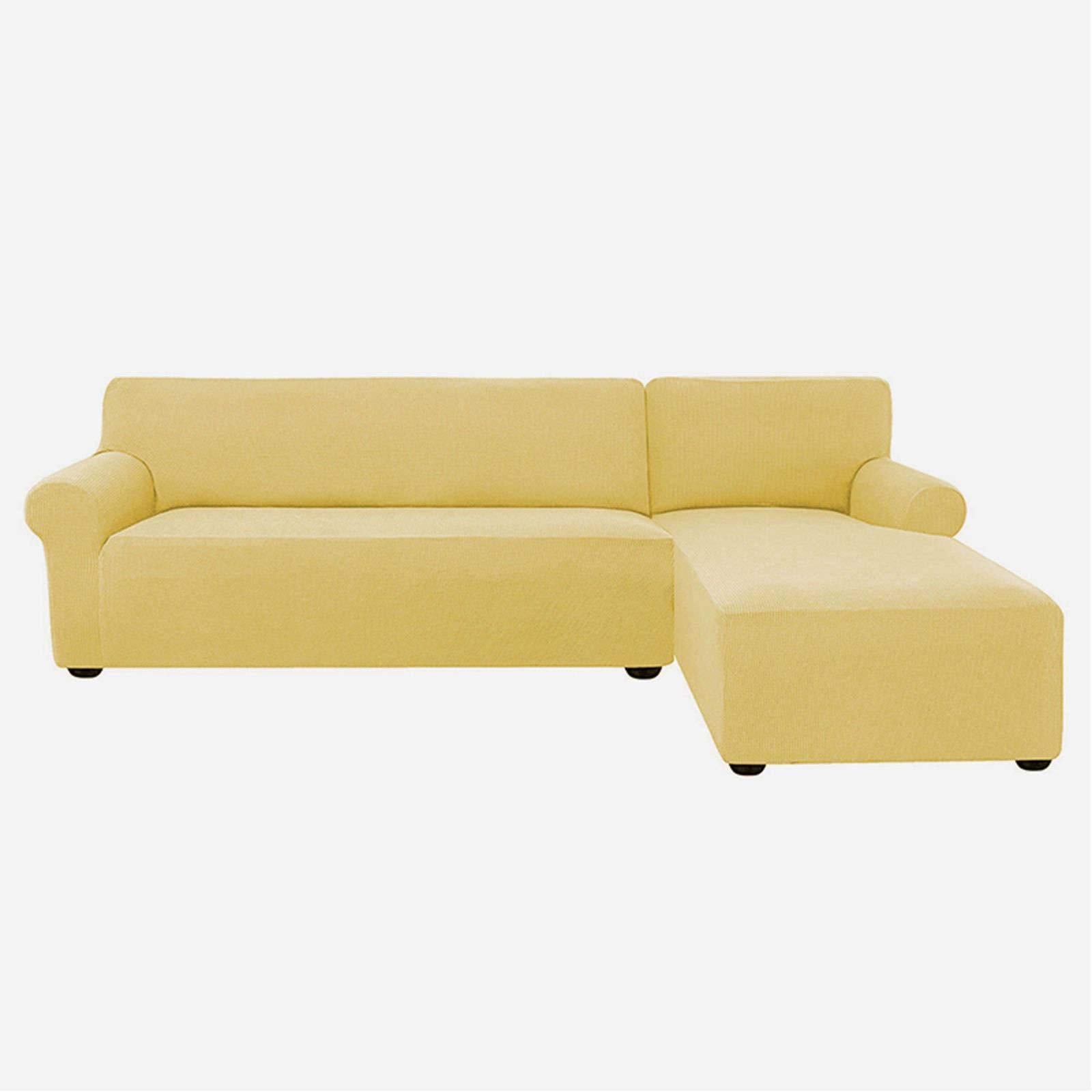 Stretch Sofa Slipcover,2 Piece L-Shaped Sofa Covers Sectional Couch Covers Chaise Lounge Spandex Jacquard Thick Washable Non Slip Furniture Protector for Living Room-M-Right Chaise 2+2 Seater