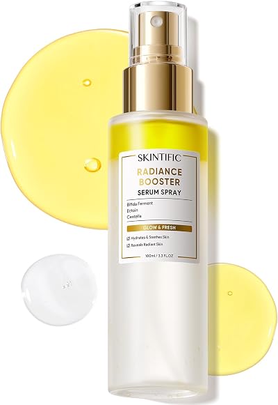 SKINTIFIC Radiance Booster Serum Spray, Hydrating Face Mist with Bifida Ferment & Squalane, Glow Serum for Radiant Skin, Soothes Skin, Vegan Skin Care, All In One Mist 3.3 fl oz