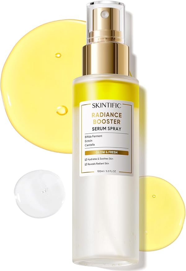 SKINTIFIC Radiance Booster Serum Spray, Hydrating Face Mist with Bifida Ferment & Squalane, Glow Serum for Radiant Skin, Soothes Skin, Vegan Skin Care, All In One Mist 3.3 fl oz