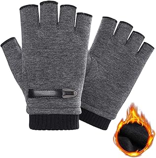 Guanti Senza Dita Uomo,Guanti Termici Senza Dita Guanti Mezze Dita Caldi Invernali Guanti Senza Dita da Uomo Senza (Grigio L)