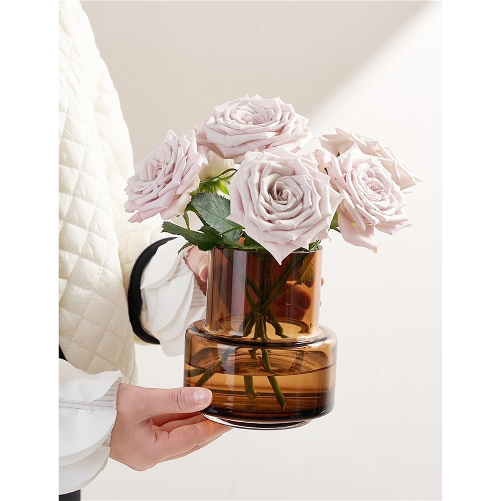 Vase rétro en Verre ambré Transparent Décoration d'intérieur | Petits vases géométriques for la décoration du salon