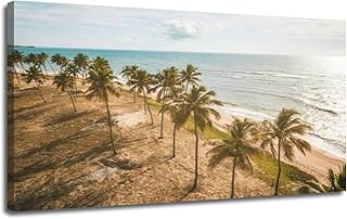 Framed Canvas Wall Art for Living Room Bedroom Office Decorations Drone View Coastline Palm Beach Bahia Brazil Decor Print Pictures Poster Large Painting Artwork Large Size