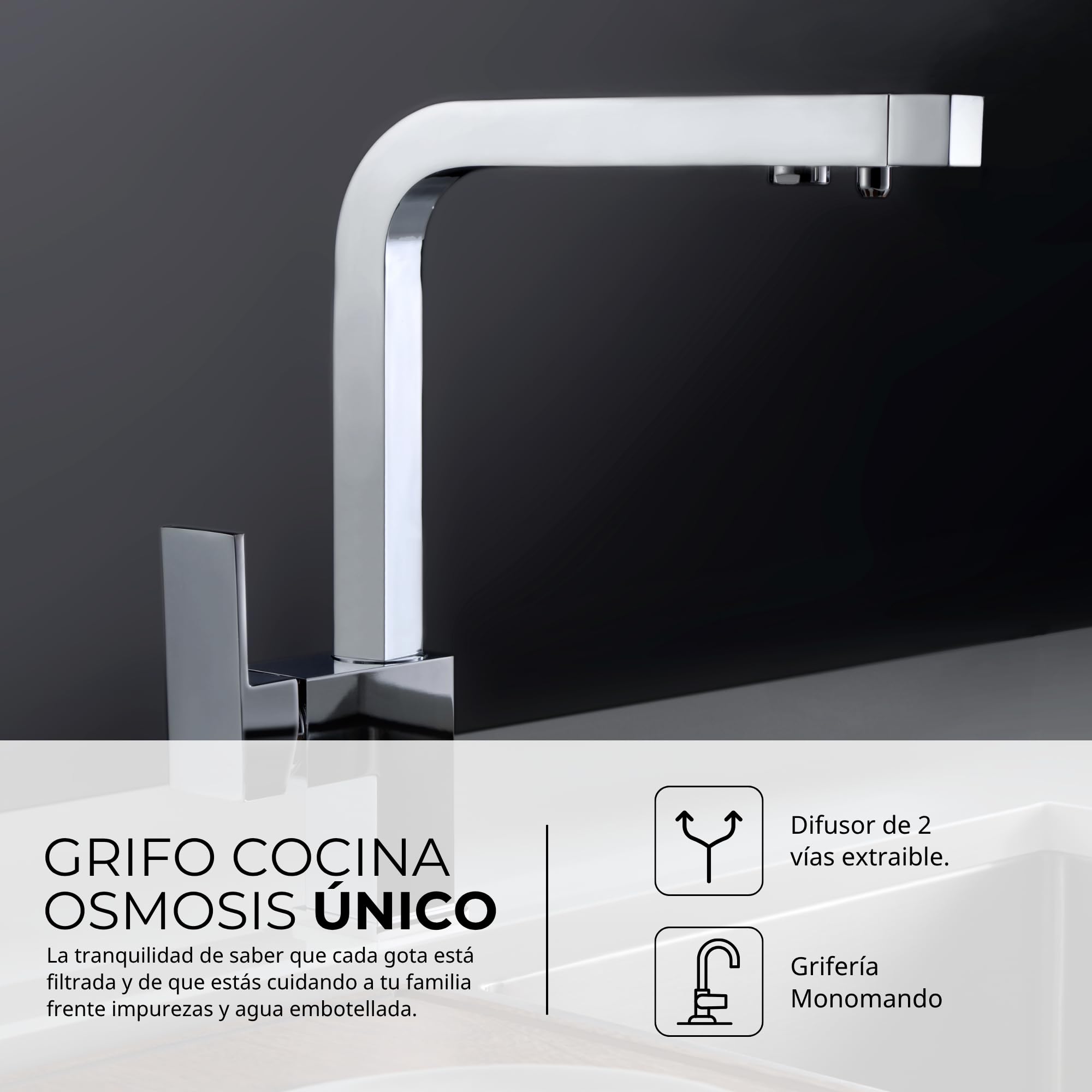 IMEX - Grifo Cocina con Osmosis Integrado | Grifo Momando Osmosis 2 Vías con Ducha Extraíble | Grifería en Latón | Serie Capri | Color Cromado