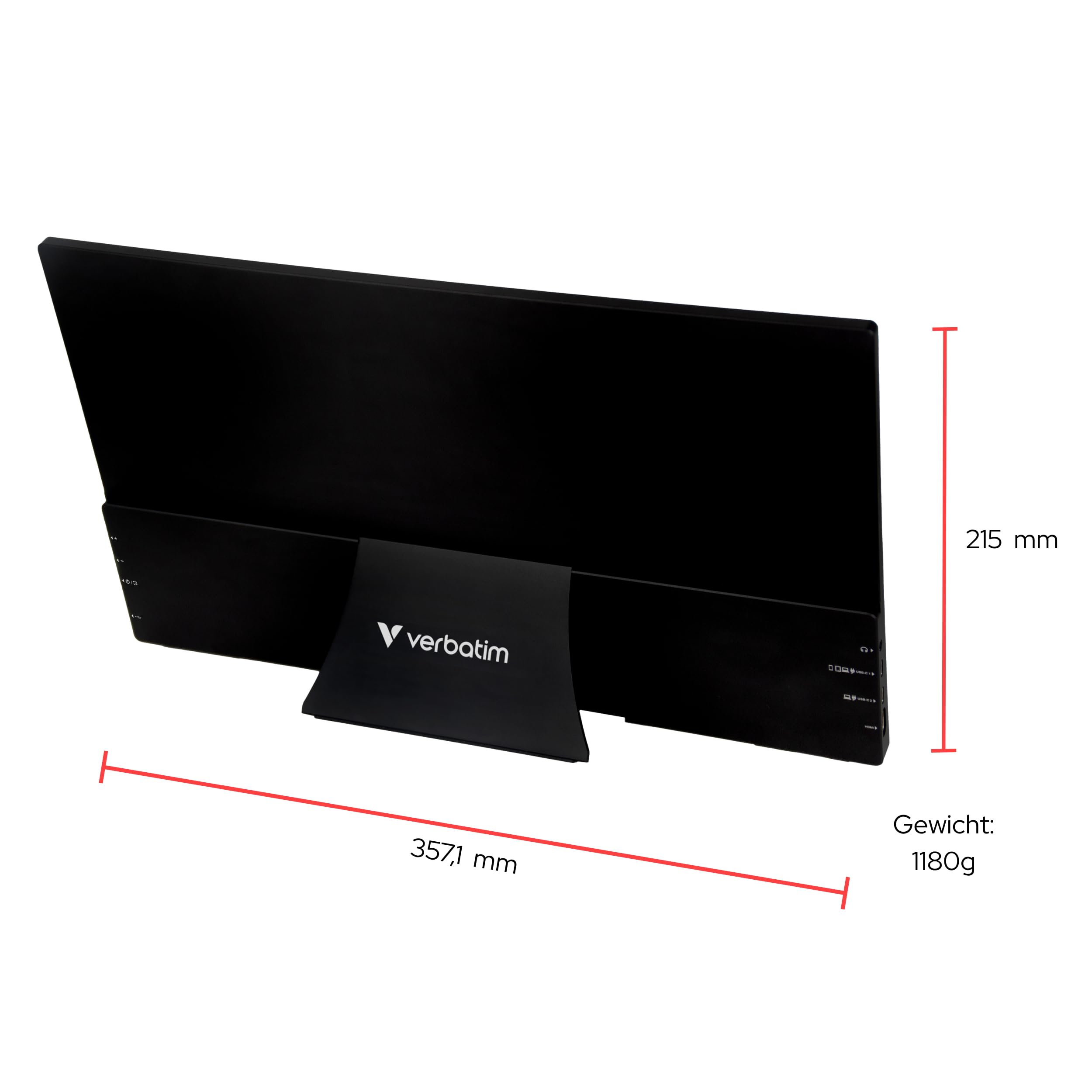 Verbatim PMT-15 LED-Monitor 39,6 cm 15.6" tragbar Touchscreen 1920 x 1080 Full HD 1080p IPS 1000:1 HDMI 2xUSB-C Lautsprecher | Tragbarer Monitor Touchscreen mit USB-C und HDMI für Macbook, PC, Laptop, Tablet, Konsole und mobiles Arbeiten unterwegs