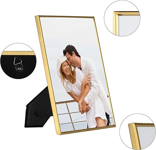 Miniatura 3 de Bowenturbo Marco de fotos de metal de 3.5 x 5 pulgadas, vertical u horizontal, estilo liso, para mesa de pared, borde fino, bonito regalo para el