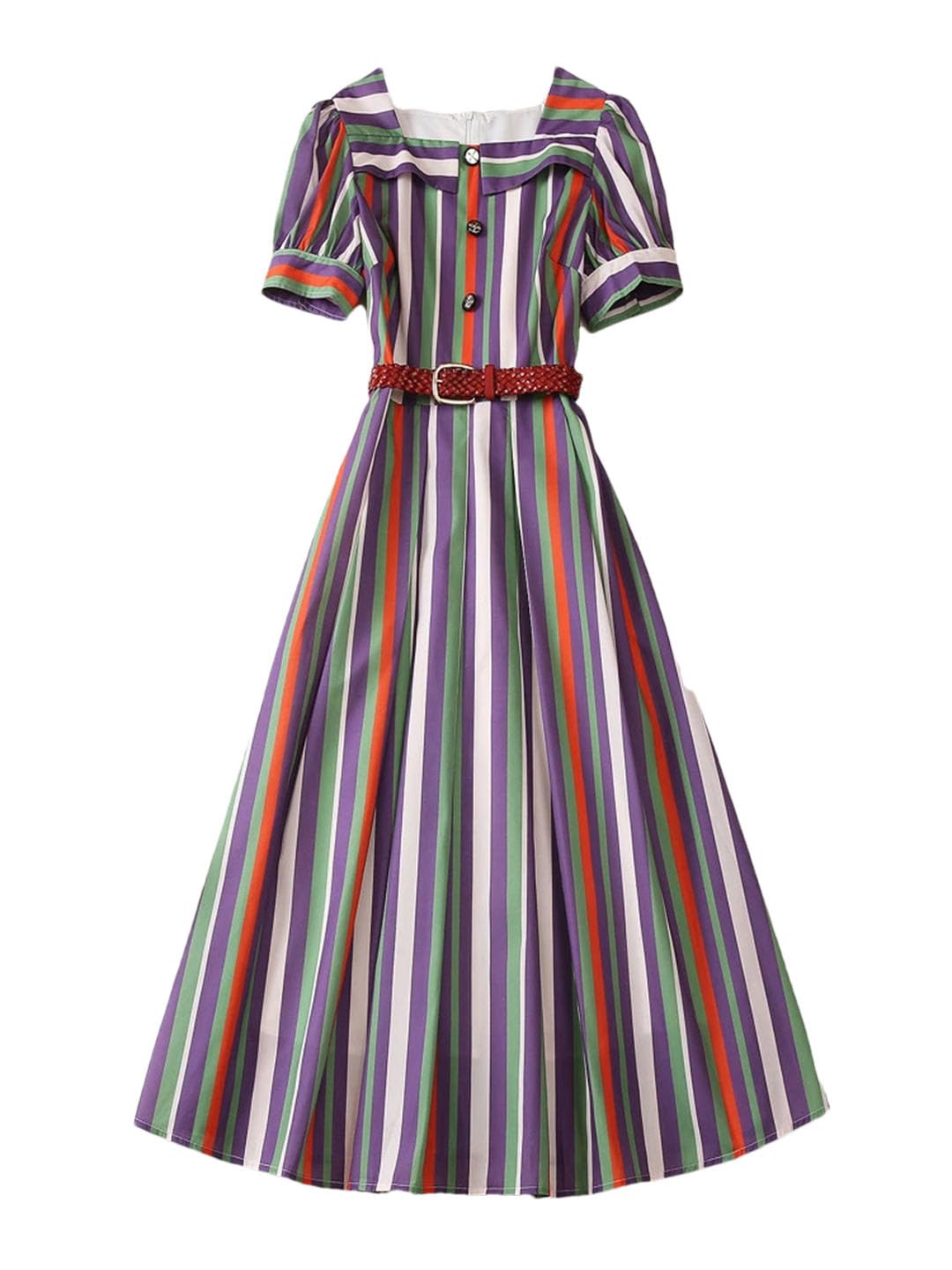 Elegancka damska sukienka w paski, z krótkim rękawem, Midi Vestidos, kwadratowy kołnierz, szlafrok na urlop