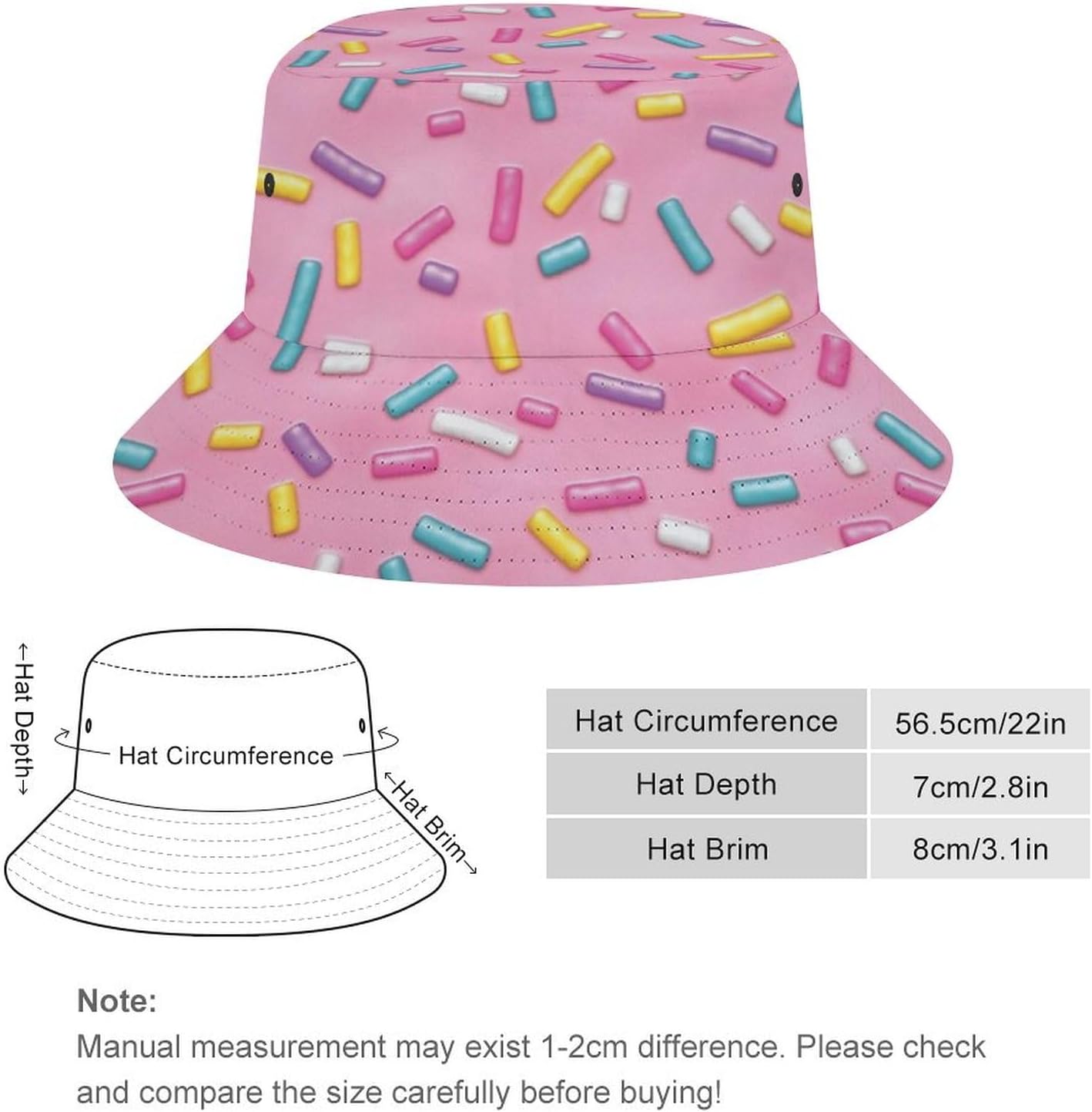 Candy Sprinkles Pink Donut Glaz Bucket Hat for Men Women Packable Fisherman Hat Sun Cap Outdoor Travel Beach Caps - Image 2