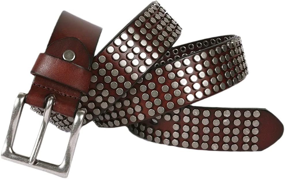 Men Genuine Leather Belt Punk Women Metal Rivets Gothic Pin Buckle Leather Belts