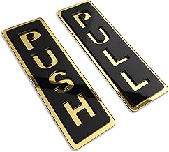 Push Pull Door Sign | 5.9 Inch Acrylic Gold Black Sticker Set | Self-Adhesive Signage for Glass & Wooden Doors | Office, Shop, Cafe, Hotel & Business Entry