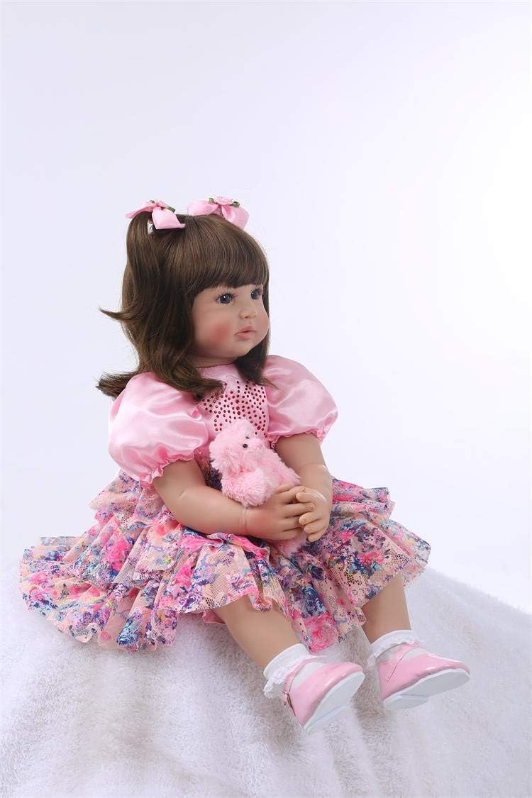 Pinky Reborn Cute 24inch 60CM Reborn Baby Doll Long Hair Girl Soft Silicone Baby Real Life Baby Toddler Doll Toy for Ages 3+