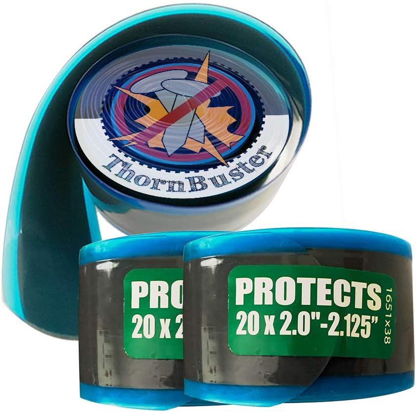 Thorn Buster, Inner Tube Protecting, Bicycle Tire Liners Pair - Stop Flats for BMX Bikes Using Green 20 x 2.0-2.125” Bike Tires and Tubes with Hard Durometer Center Strip. (2 Liners)