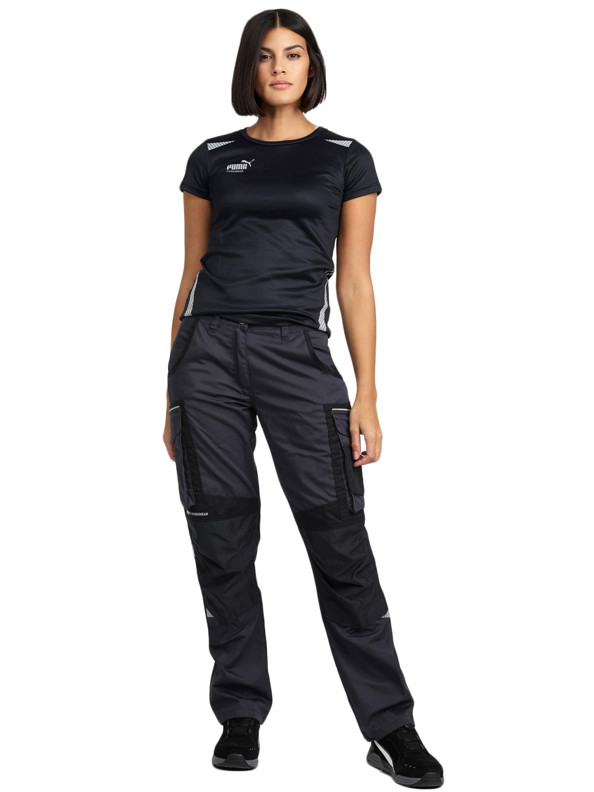 PUMA Work WEAR Premium damskie spodnie robocze z wieloma kieszeniami i dodatkowo wzmocnioną tkaniną nylonową - czarne, antracytowy/czarny, 44