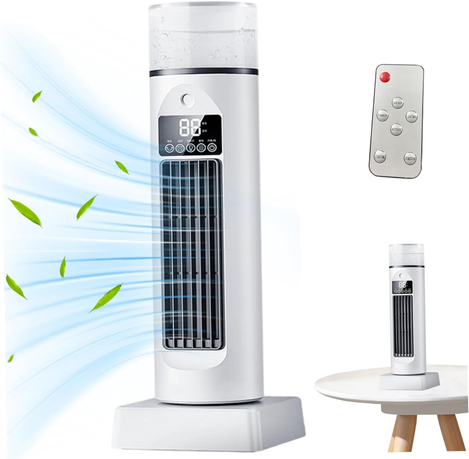 Air Cooling Fan, 2-in-1 6 Wind Speeds Tower Fan with Humidification, 120° Oscillating, 6H Timer, Silent, LED Display Portable Air Conditioner with Remote for Bedroom Living Room Office, White