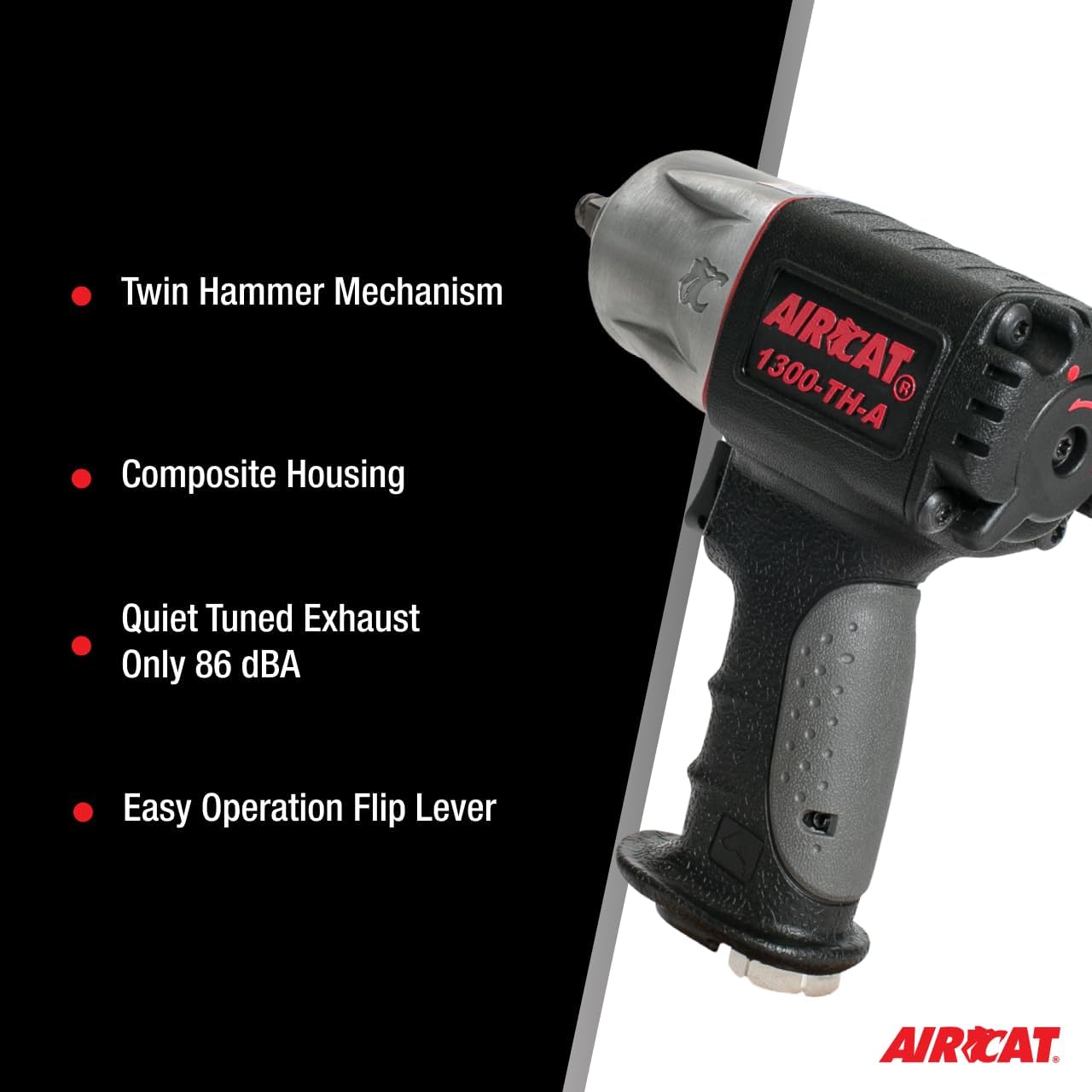 AIRCAT Pneumatic Tools 1300-TH-A: 3/8-Inch Composite Impact Wrench 600 ft-lbs of Torque