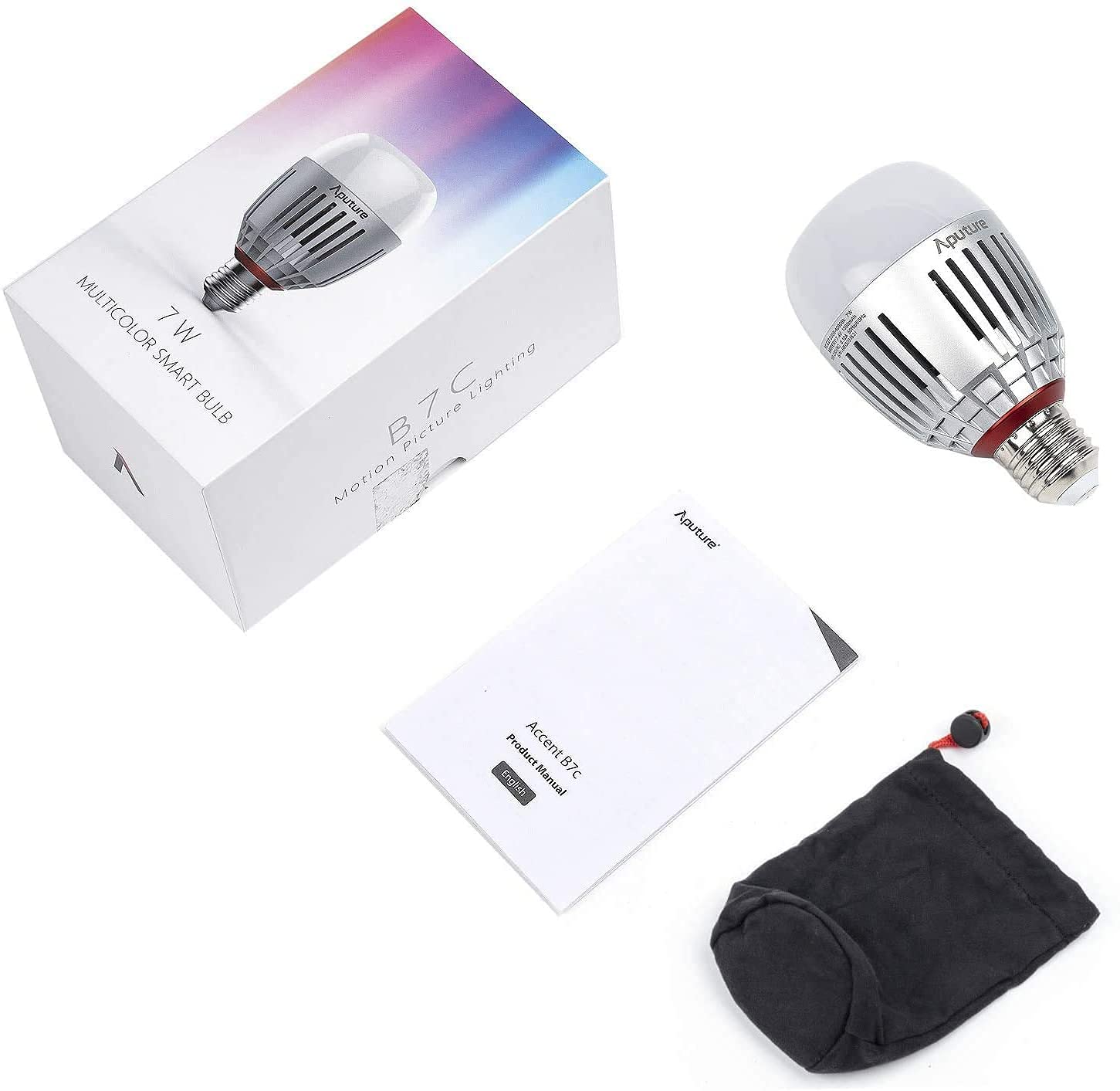 Aputure Accent B7C 7W RGBWW Smart Bulb CCT Range 2.000K-10.000K e Sidus Link App compatibile per Controllo Wireless e Batteria Integrata