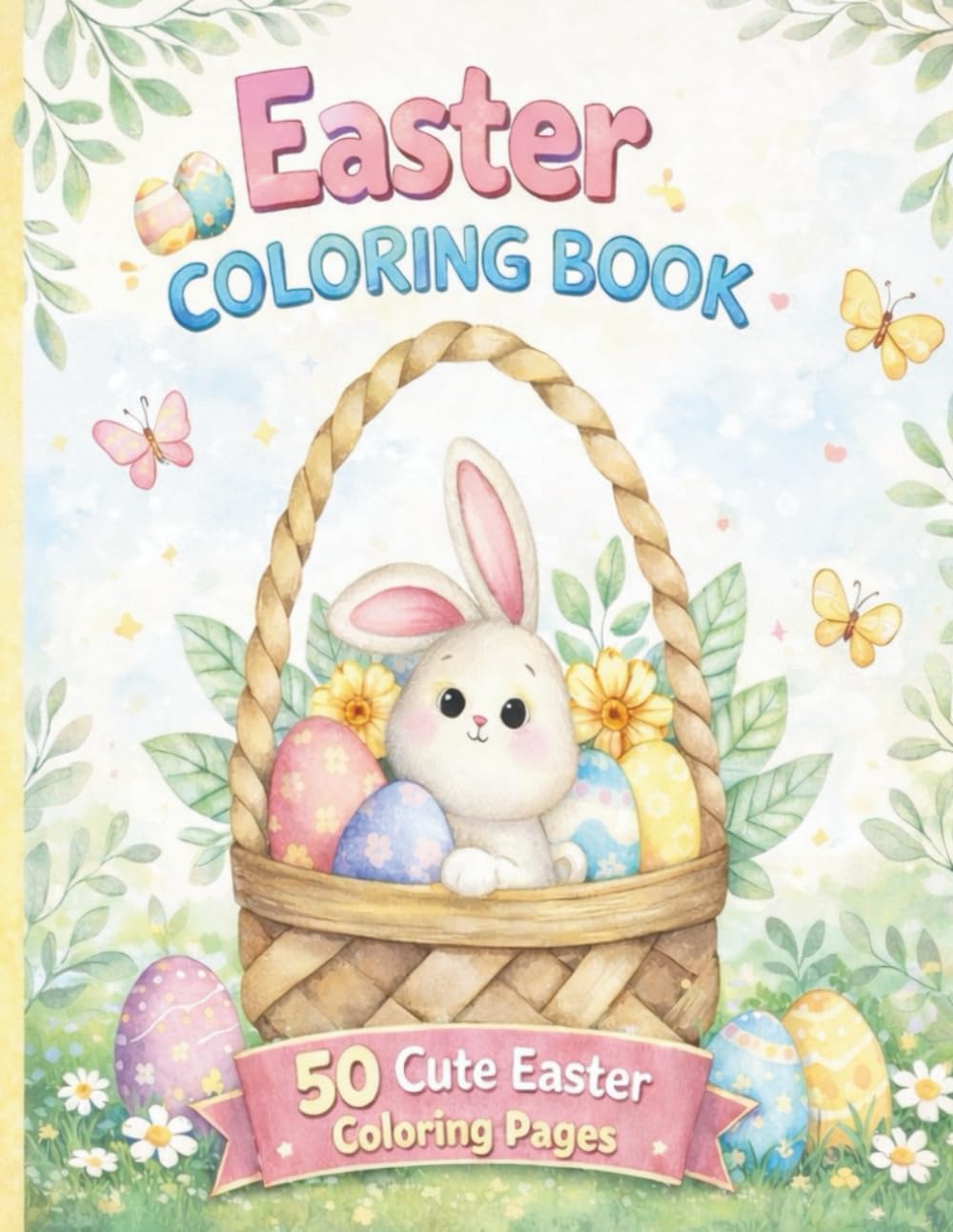 Happy Easter Coloring Book for Kids Ages 2-9: 100 Fun, Bold, & Easy Designs for Girls & Boys: Cute & Simple Designs for Kids Ages 2-9