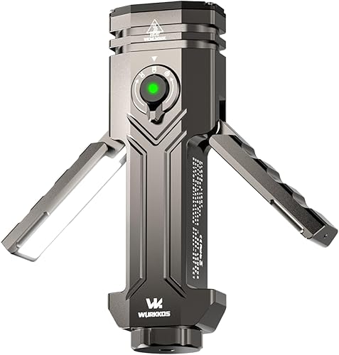 Wurkkos Linterna LED plana HD02, deformación magnética, 3200 lúmenes, 5000 mAh recargable, 3000K-6500K, cuatro fuentes de luz, iluminación de ala