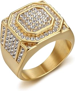 Iced Out Hip Hop Ring, 18K Gold Plated 925 Silver Icy Bling Rings, Moissanite Diamond Ring for Men Women, Rapper Punk Pinky Rings, Cross Jesus Christian Biker Jewelry