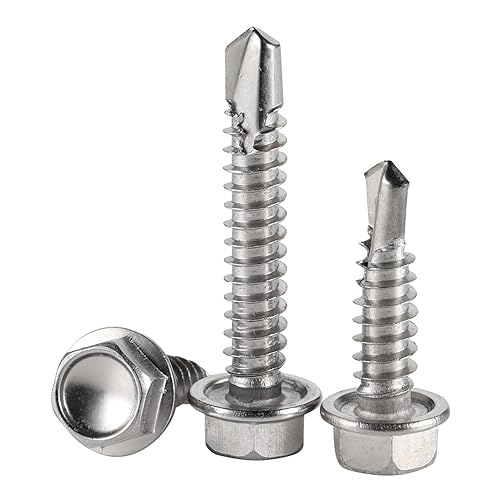 Miniatura 6 de Tornillos autoperforantes con cabeza hexagonal de 12 pulgada, tornillos de chapa autoperforantes, acero inoxidable 410, 100 unidades