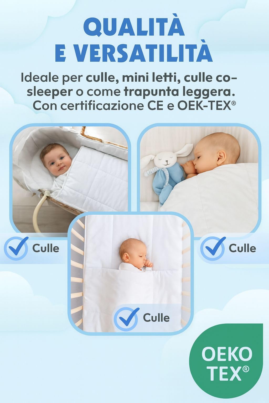 Piumino per bambino 75x110 cm per Lettino 60x120-100% Microfibra - Antiacaro, Morbido e Traspirante - Certificato OEKO-TEX® - Made in Europe - Effetto Piuma