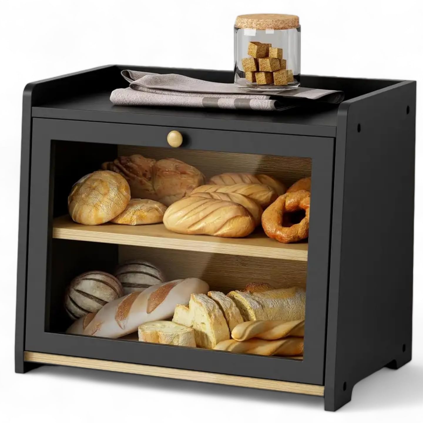Panera de bambú negra ideal para mantener ordenado el desayuno familiar diario