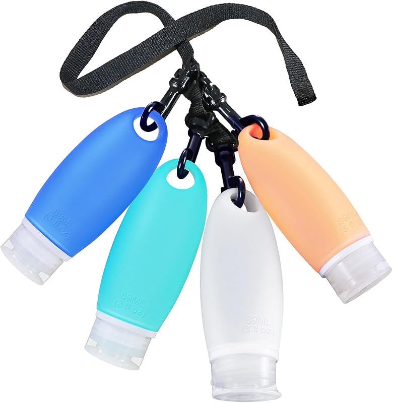 Conjunto de frascos de silicone recarregáveis Fullplus, 3 unidades, 90 mL, com escova facial e cordão para banho