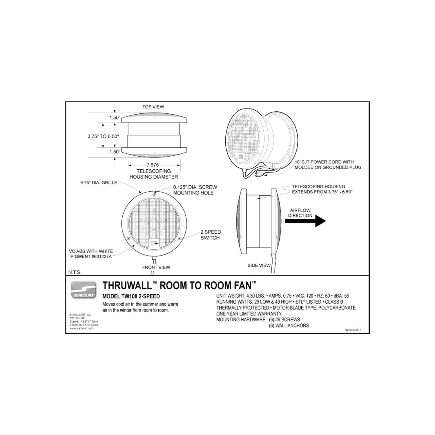 Suncourt TW108 ThruWall Transfer Fan, 7-5/8-Inch : Amazon.co.uk: Home u0026  Kitchen