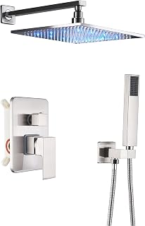 Zovajonia LED Shower System with 12 Inch Rain Shower Head and Handheld Wall Mounted,Bathroom High Pressure Rainfall Shower Faucet Fixture Combo Set Stainless steel