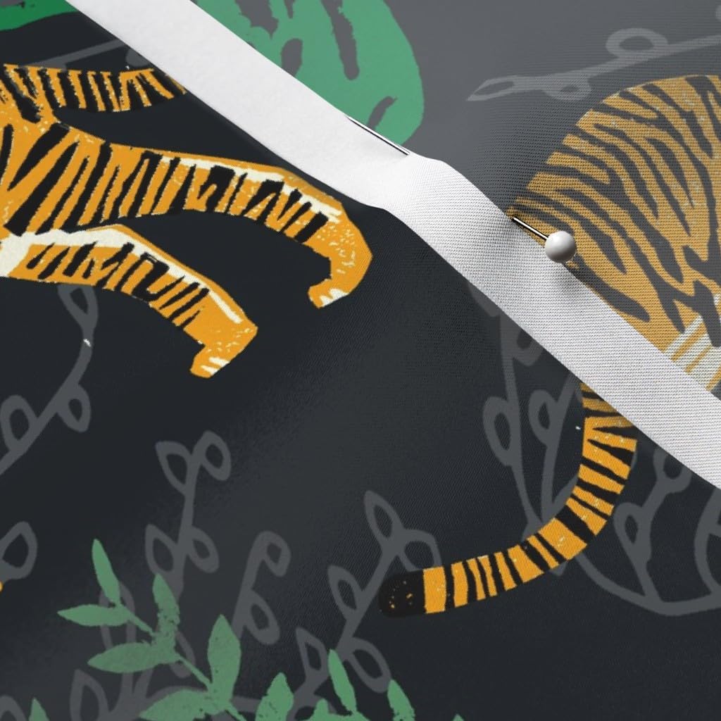 Spoonflower Fabric - Safari Tiger Green Animal Pattern Block Print Printed on Satin Fabric by The Yard - Sewing Lining Apparel Fashion Blankets Decor