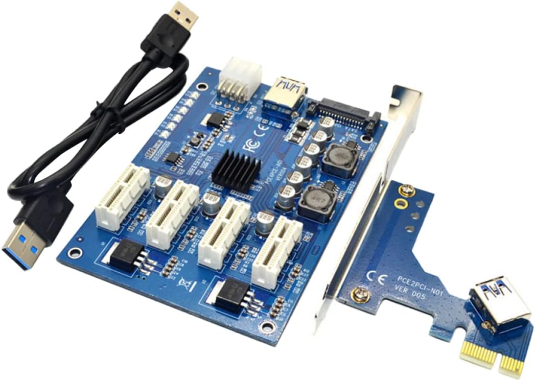 PCI-E 1X to 4X Expansion Card for .2 Extension Adapter 4-Port PCI Express Riser Adapter Suitable for Gaming and Mining