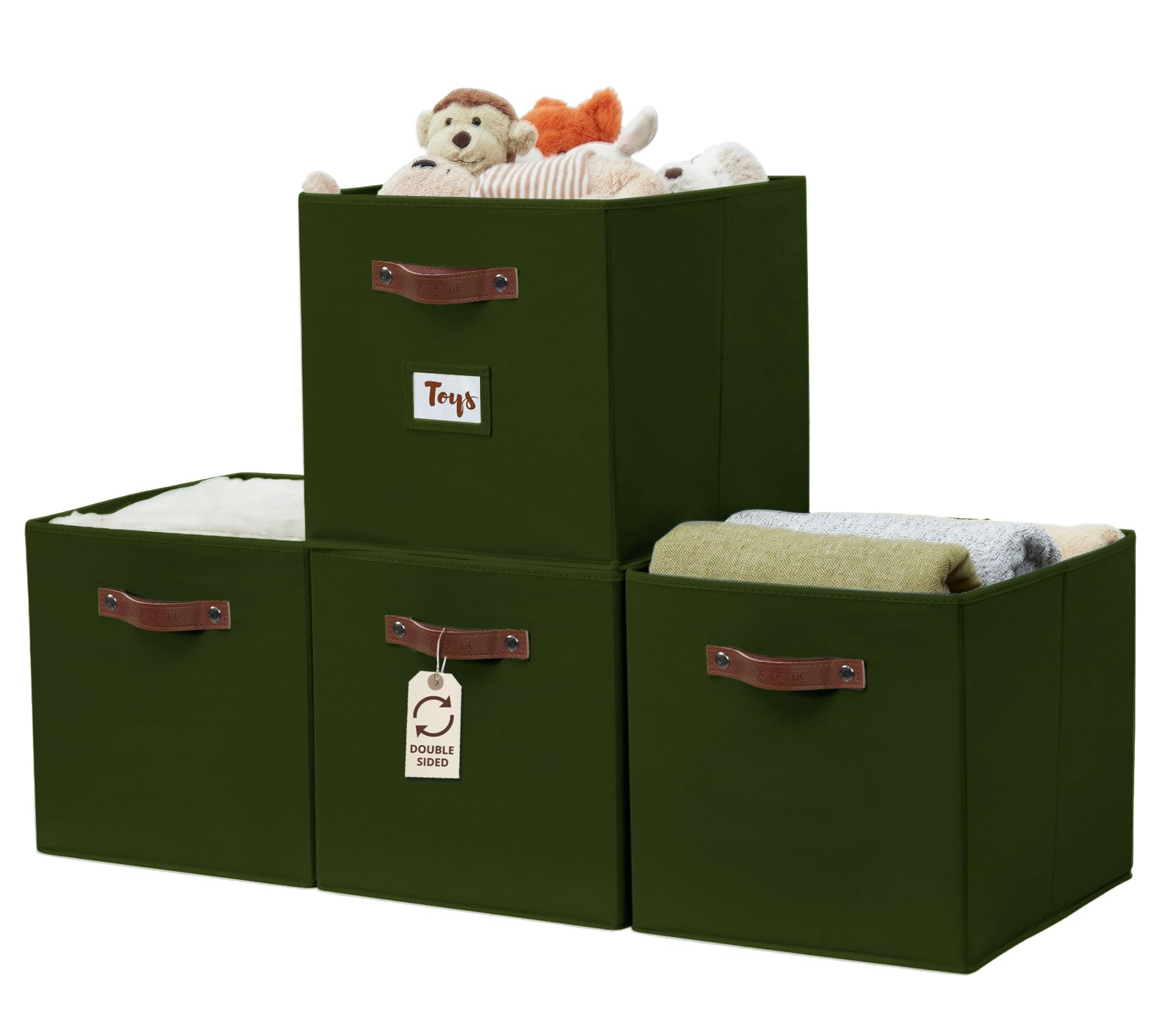 DECOMOMO Storage Baskets, 13x15x13 Storage Cube Bins with Labels for Organizing Shelves Kallax (Kallax / 4pcs, Olive Green) — image 1