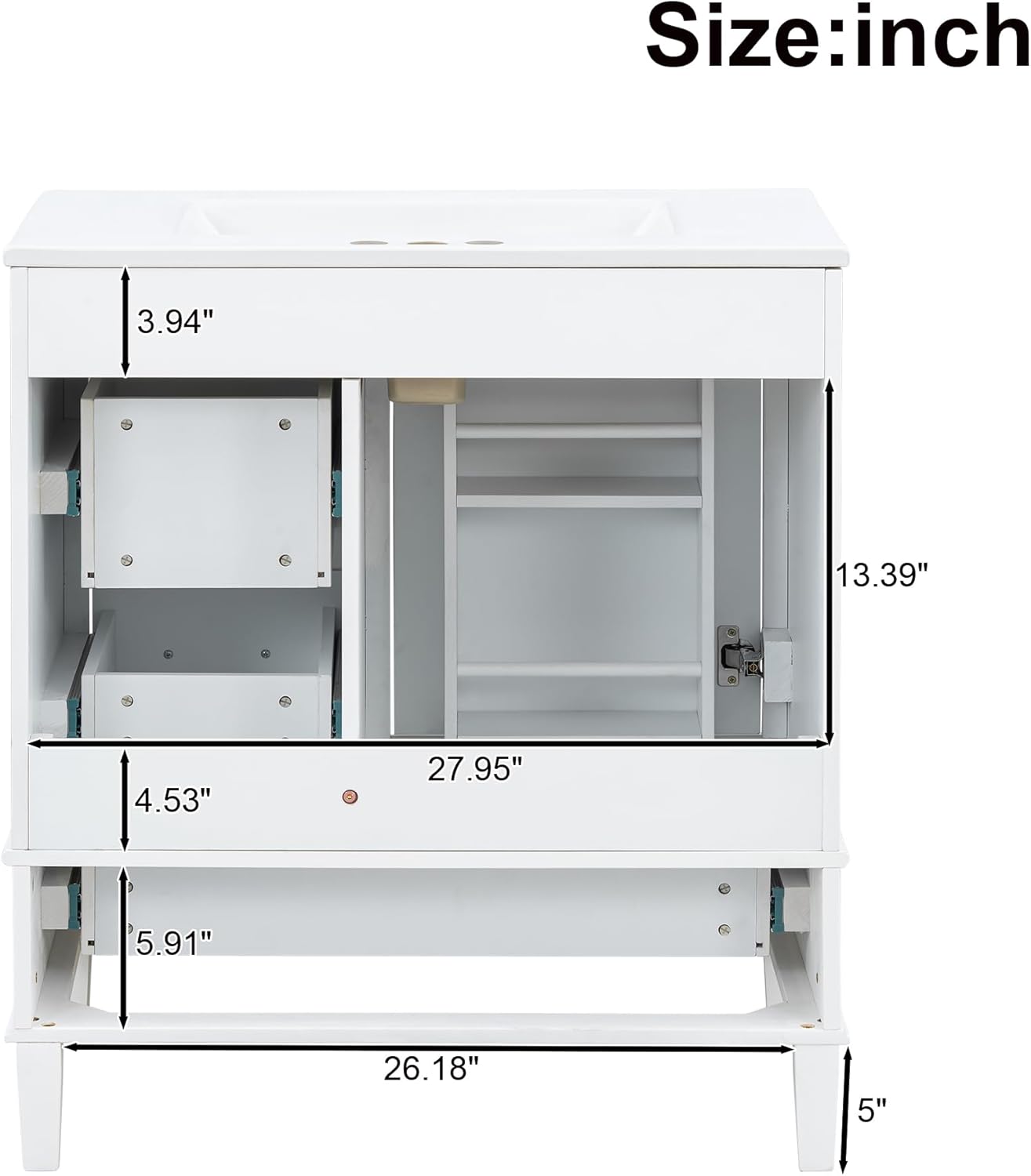 Merax 30" Bathroom Vanity with Sink Combo Set, Modern Bathroom Cabinet with 1 Soft-Closing Door and 3 Soft-Closing Drawers, White
