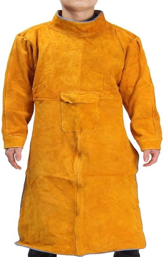 Leather Welding Apron with Sleeves,Heavy Duty Welding Jacket,Heat Flame Resistant Welder Apron for Men