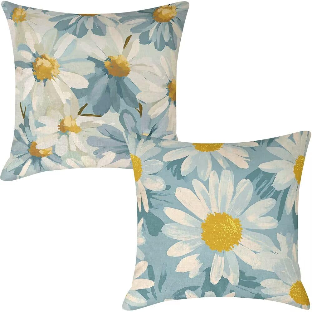 Federe Cuscini da Esterno Impermeabili 65x65 Primavera Copri Cuscini per Divano Margherita Federa Cuscino Moderno Decorativi Copricuscini per Divano Giardino Soggiorno Copricuscino Set di 2 (IU61)