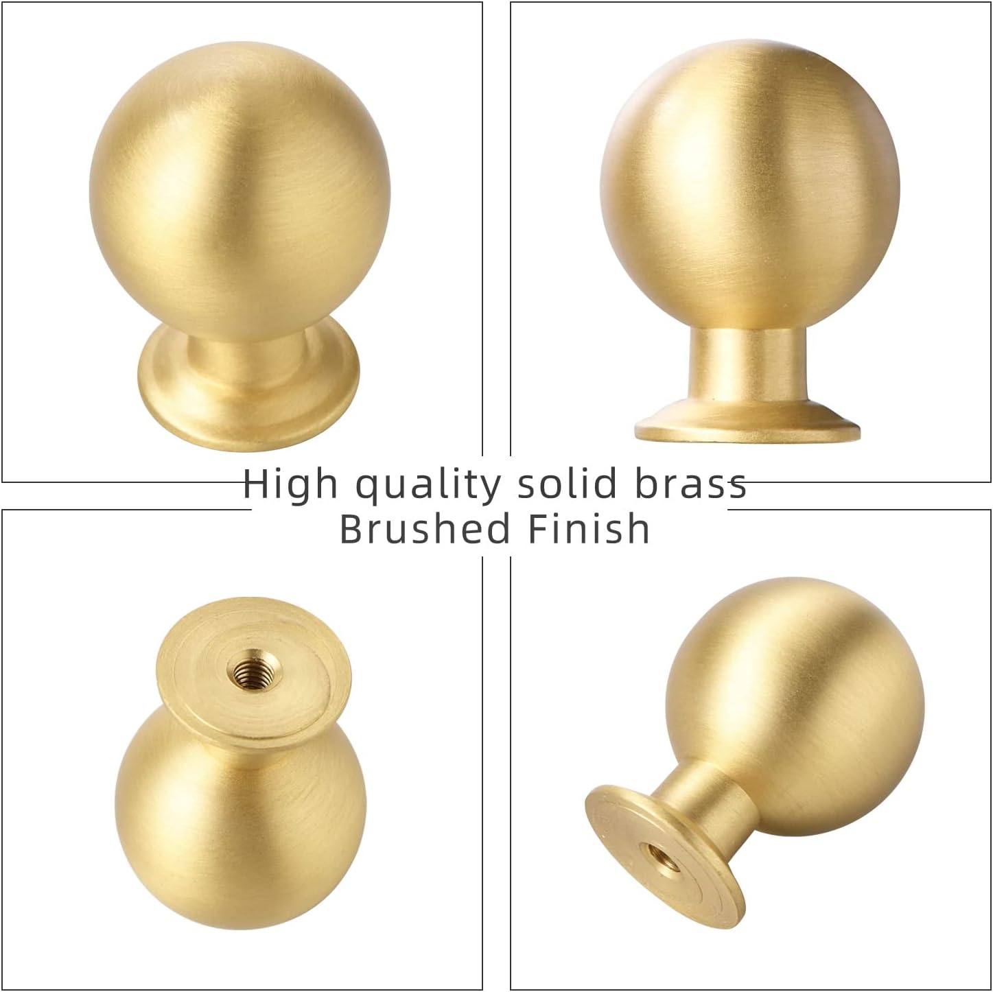 SALISENG- 5 Pack Solid Brass Kitchen Cabinet Knobs, Brushed Matt Gold Pulls for Dresser Drawer Cupboard Closet 1.1 Inch Diameter,Furniture Handles for Bathroom Bedroom Cabinet