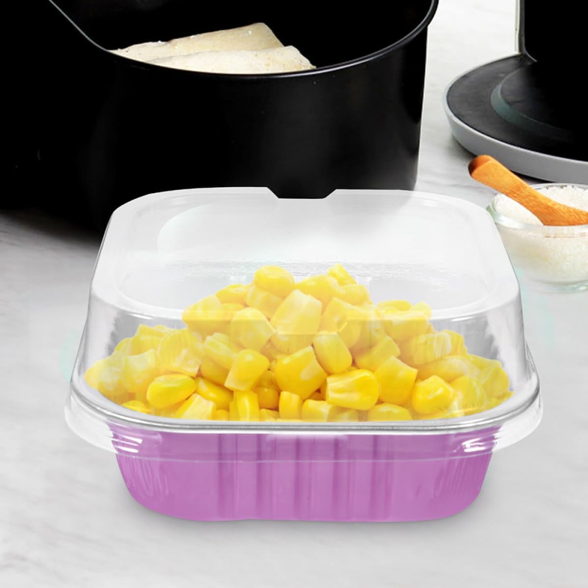 VOSAREA Aluminum Foil Baking Pans with Lids Small Dessert Holders Oven Safe 50 Pcs 100ml Capacity, Convenient and Elegant Bakeware for Cupcake and Pudding Baking