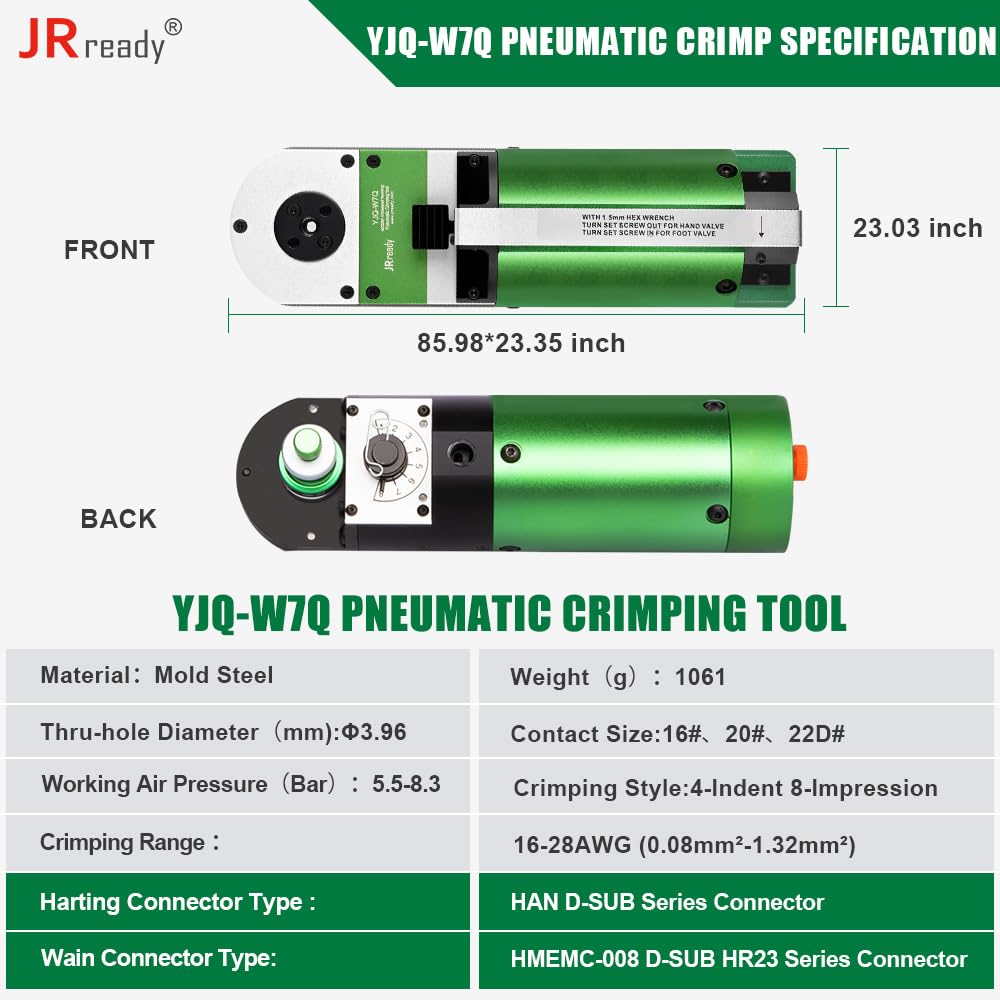 JRready YJQ-W7Q Outil de sertissage, 16 # 20 # 22D # MIL Terminal Machine à sertir pneumatique, applicable 16-28AWG fil aviation/électrique/aérospatiale/connecteurs et contacts