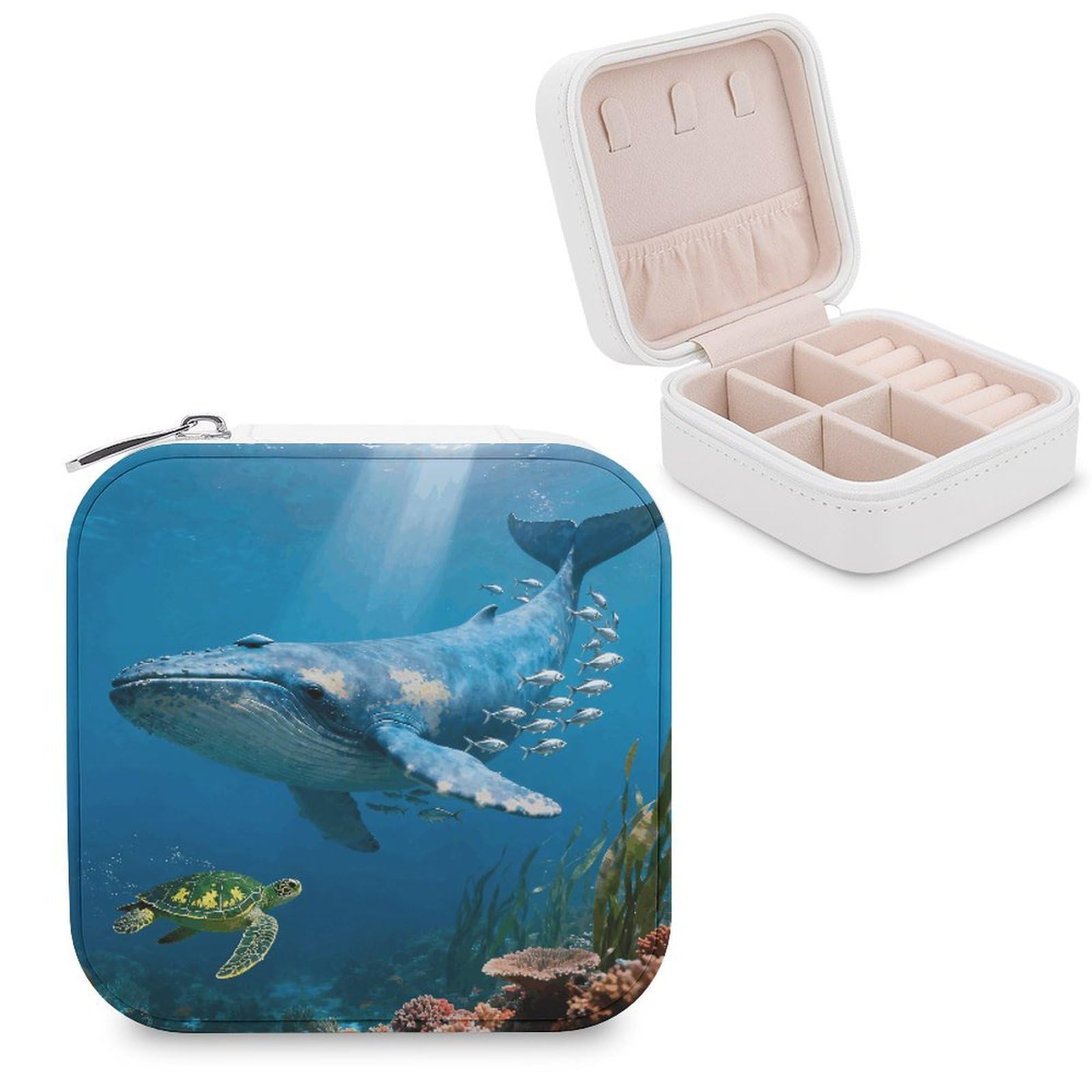 FekiLoot Marine Life Whale Turtle Jewelry Box Exquisite Jewelry Organizer Silver Gold Trinket Storage Case Multi Compartments Cute Earrings Ring Necklace Holder For Woman Household Gift