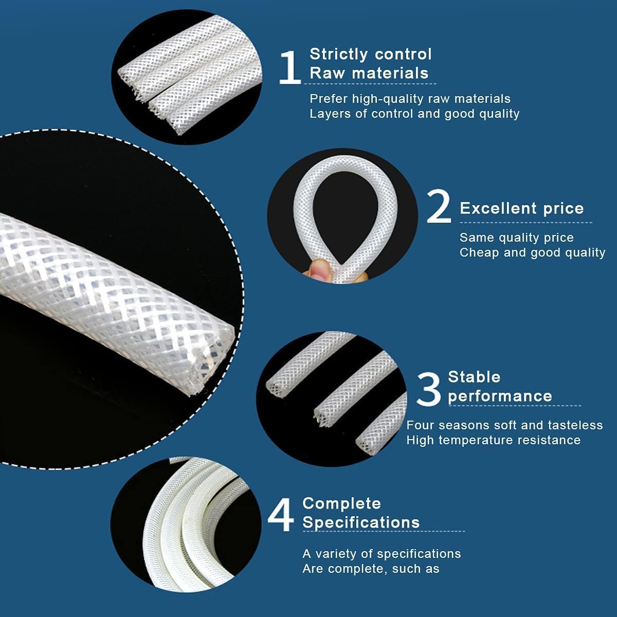 PVC Clear Hose Vinyl Tubing, Silicone Rubber Tube For Liquid And Gas Transfer 3.3Ft / 1M White Multiple Sizes(8 * 16mm)