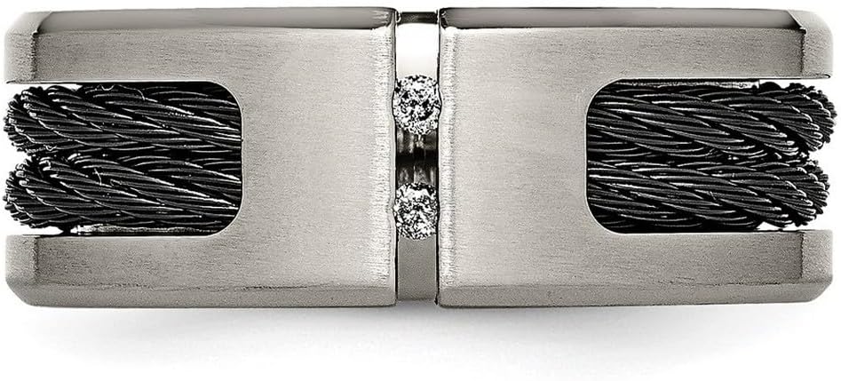 Titanium Brushed Black Cable and Diamonds 10mm Band Ring Size 9 Ring for Women and Men - Image 5