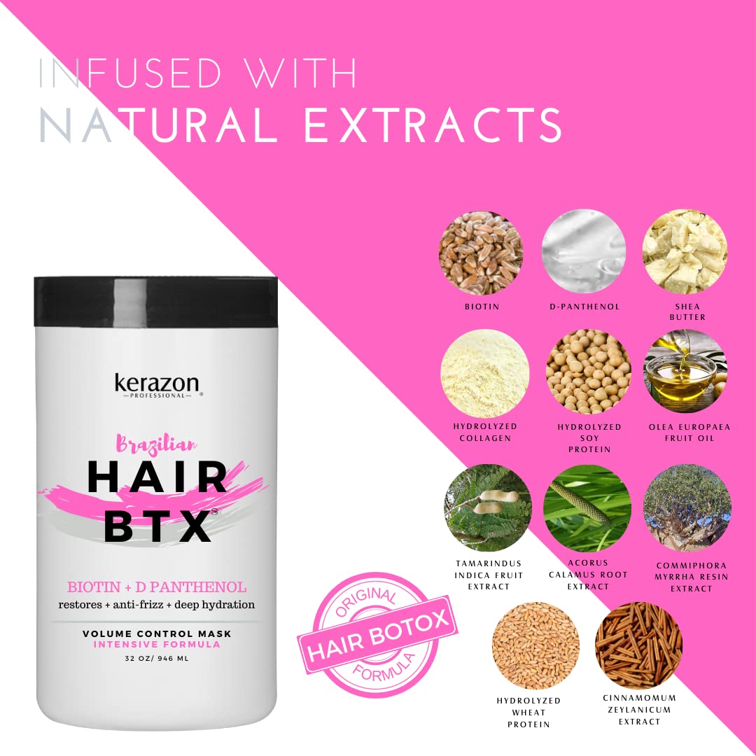 KERAZON Intensive Brazilian Hair BTX Treatment 32oz 946ml For All Hair Types, Thermal Activated Hair Mask Damaged Dry Repair and Long Lasting Volume And Frizz Control. Salon Size Packaging may vary. - Image 3