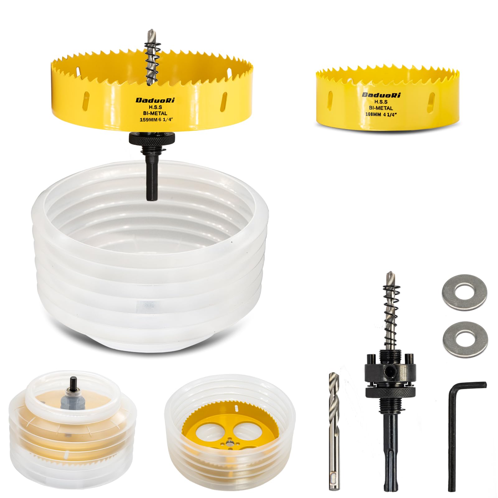 DaduoRi 6.25" Hole Saw & 4.25" Hole Saw Dust Bowl Catcher for Recessed Lights, 6-1/4 & 4-1/4 Hole Cutter with 3/8" Hex & SDS Plus Abor for Led