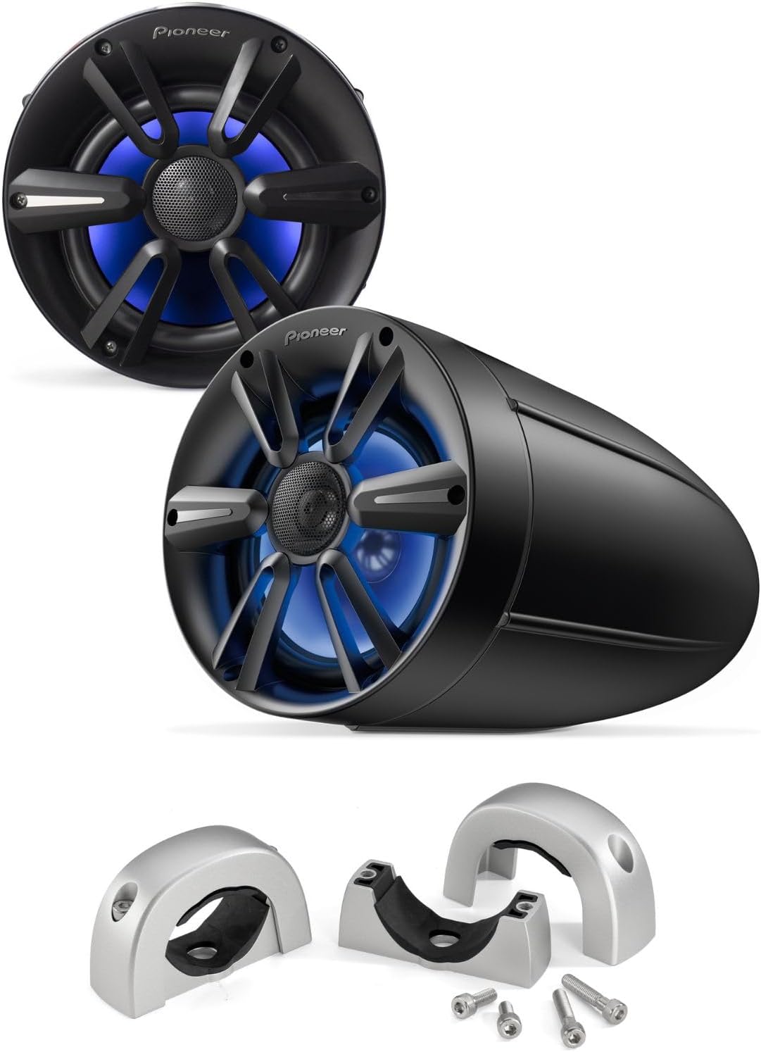 PIONEER TS-ME770TSB 7.7" Wakeboard Tower Speakers UD-ME30CP Mounting Brackets Bundle (2-Pack of Black Speakers + Brackets)
