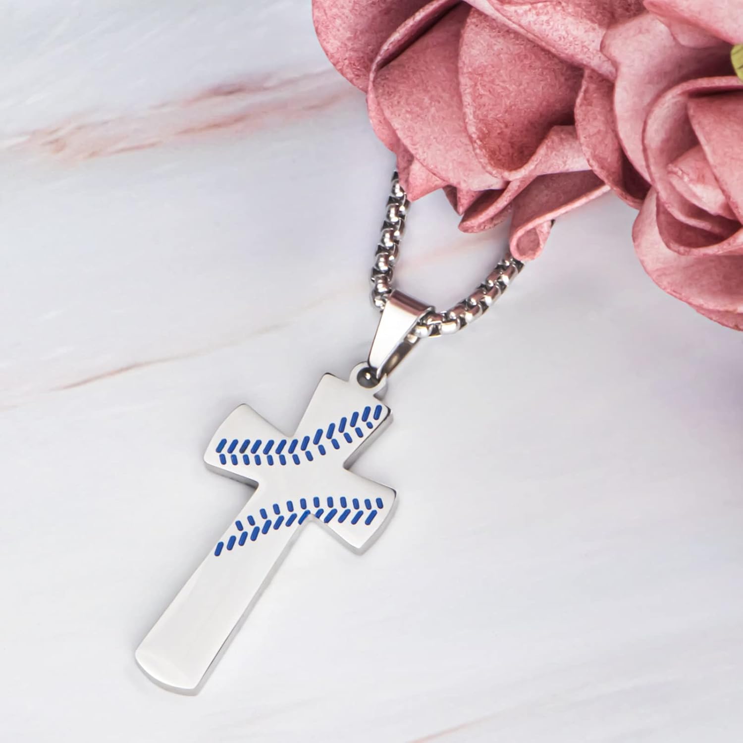 Aiyo Nice Mens Baseball Cross Pendant Necklace 18K Gold Plated Bible Verse Stainless Steel Necklace Jewelry - Image 5